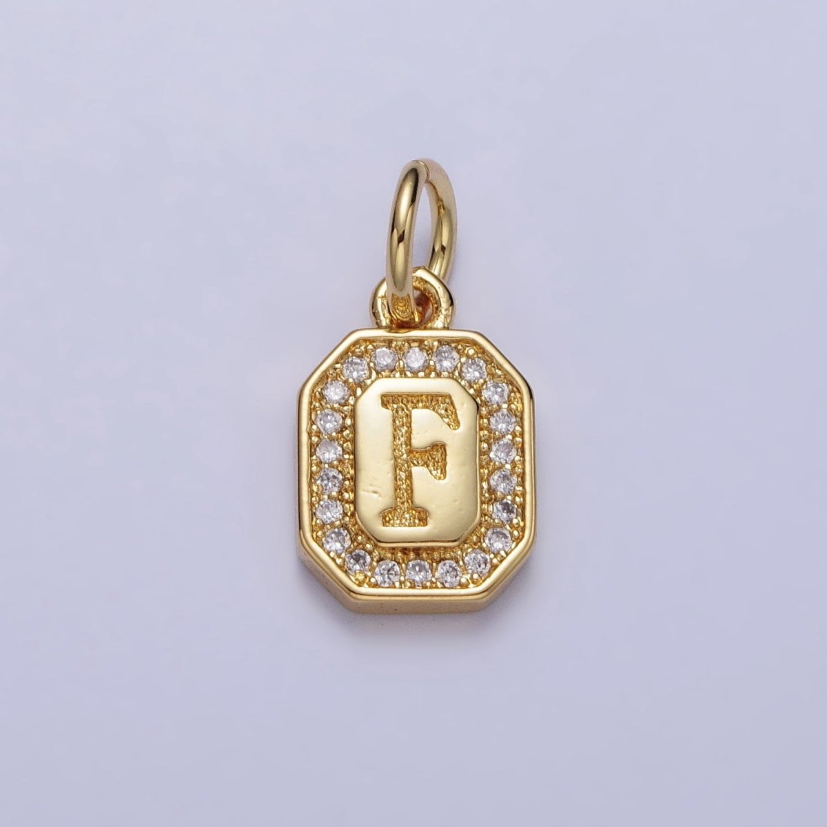 Gold Initial Letter A-Z Clear Micro Paved CZ Hexagonal Mini Charm | AD-431 - AD-456 - DLUXCA