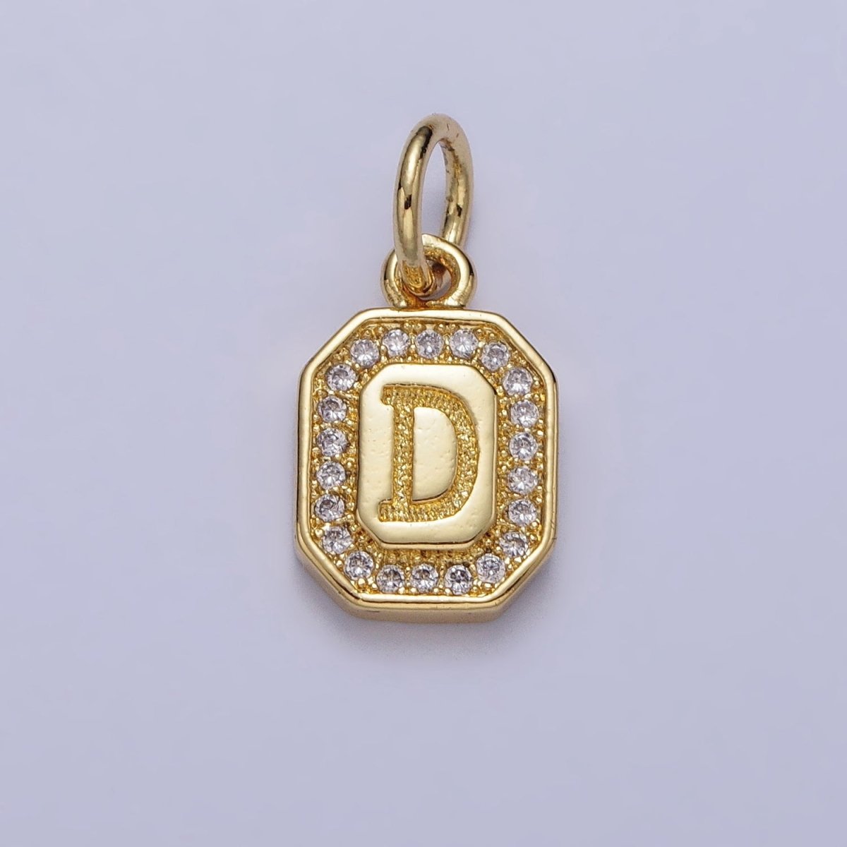 Gold Initial Letter A-Z Clear Micro Paved CZ Hexagonal Mini Charm | AD-431 - AD-456 - DLUXCA