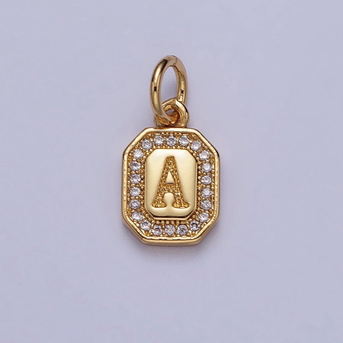 Gold Initial Letter A-Z Clear Micro Paved CZ Hexagonal Mini Charm | AD-431 - AD-456 - DLUXCA