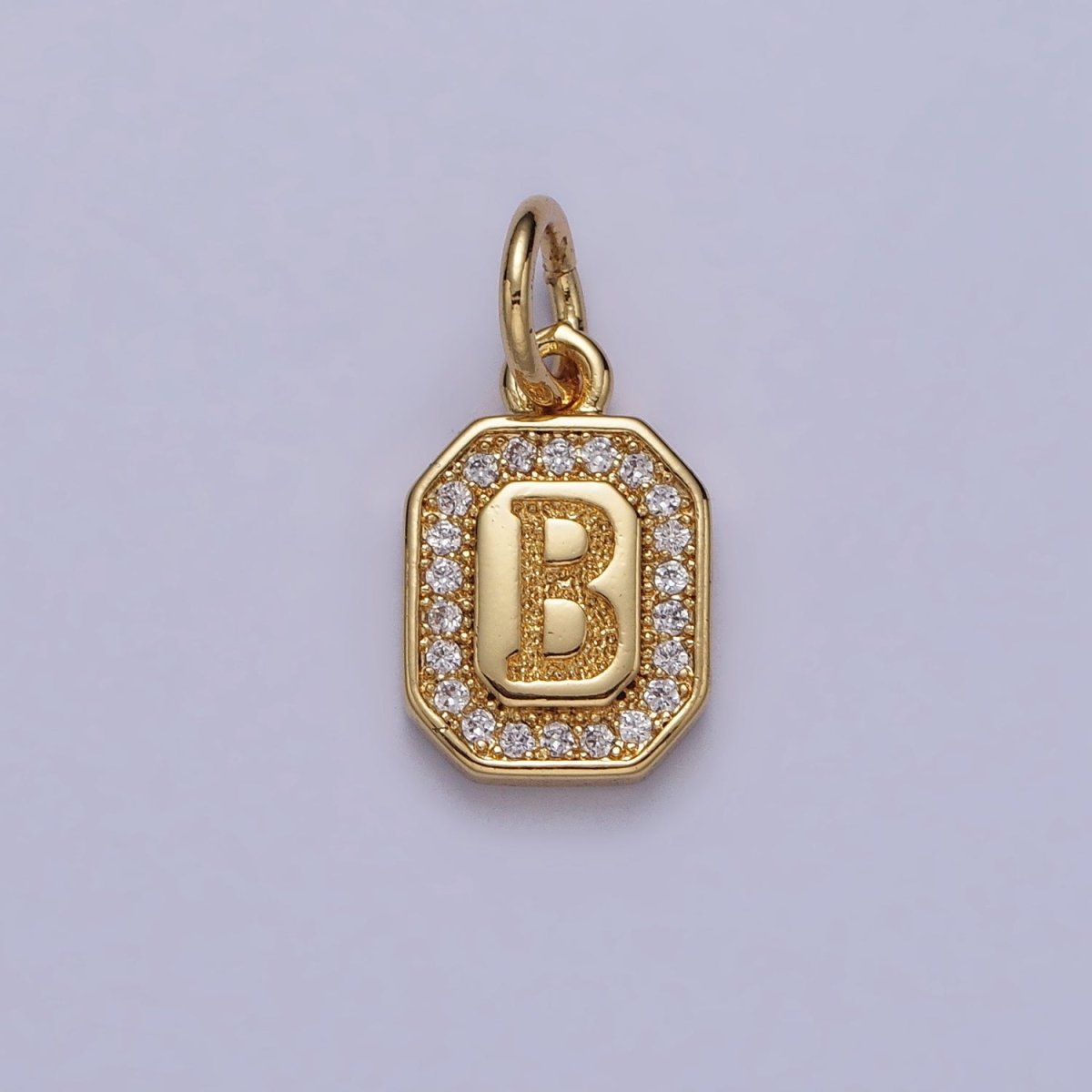 Gold Initial Letter A-Z Clear Micro Paved CZ Hexagonal Mini Charm | AD-431 - AD-456 - DLUXCA