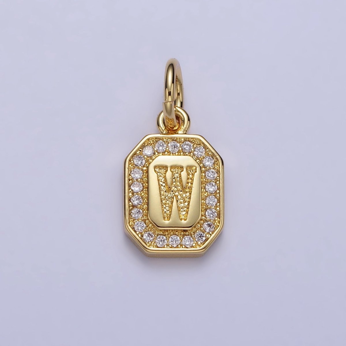 Gold Initial Letter A-Z Clear Micro Paved CZ Hexagonal Mini Charm | AD-431 - AD-456 - DLUXCA
