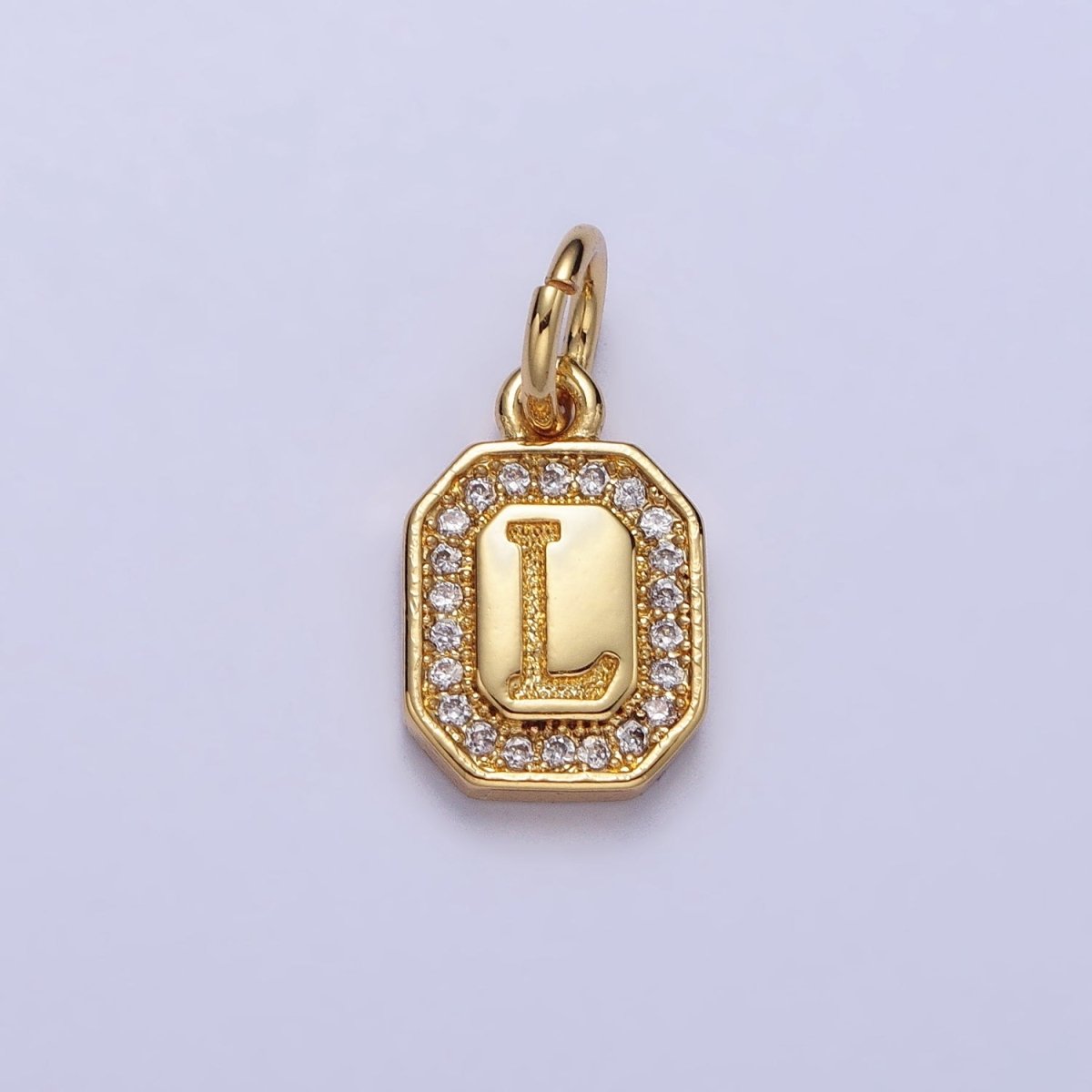 Gold Initial Letter A-Z Clear Micro Paved CZ Hexagonal Mini Charm | AD-431 - AD-456 - DLUXCA
