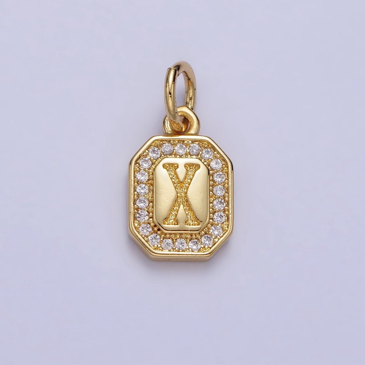 Gold Initial Letter A-Z Clear Micro Paved CZ Hexagonal Mini Charm | AD-431 - AD-456 - DLUXCA