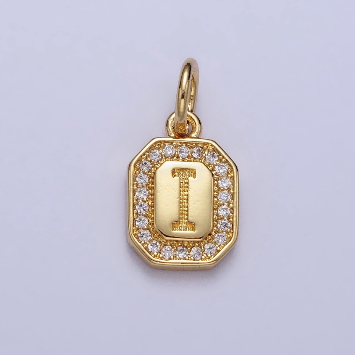 Gold Initial Letter A-Z Clear Micro Paved CZ Hexagonal Mini Charm | AD-431 - AD-456 - DLUXCA