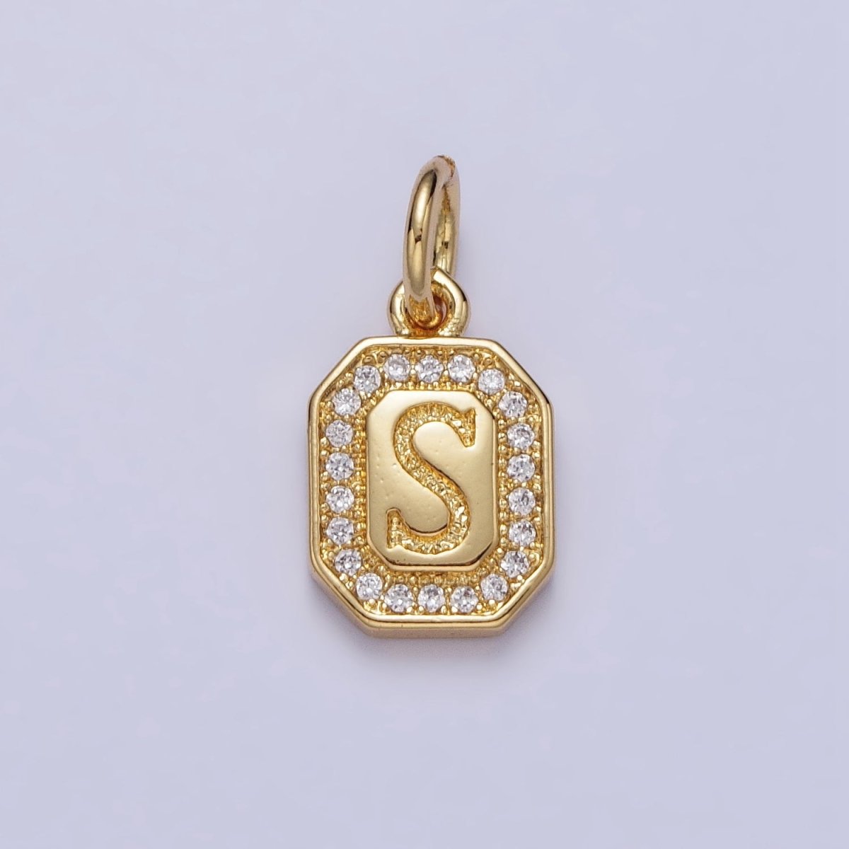 Gold Initial Letter A-Z Clear Micro Paved CZ Hexagonal Mini Charm | AD-431 - AD-456 - DLUXCA