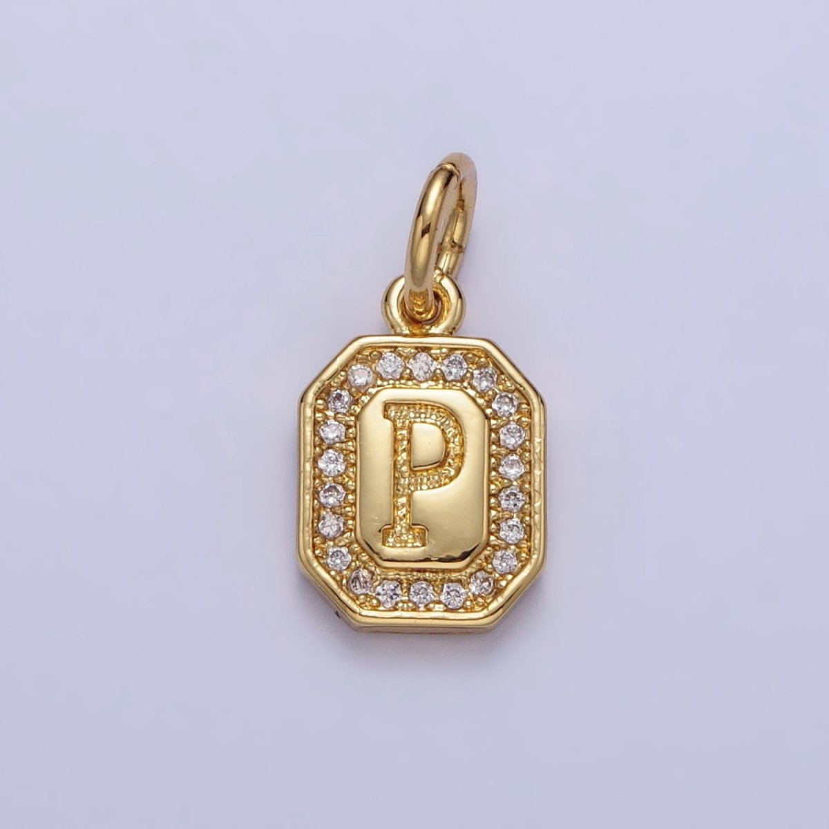 Gold Initial Letter A-Z Clear Micro Paved CZ Hexagonal Mini Charm | AD-431 - AD-456 - DLUXCA