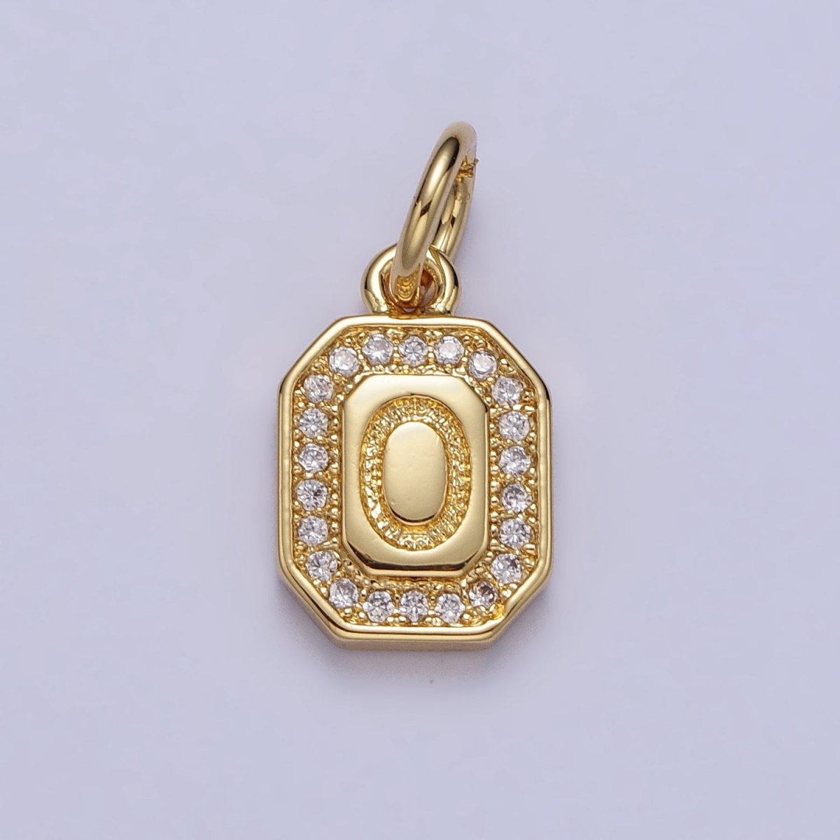 Gold Initial Letter A-Z Clear Micro Paved CZ Hexagonal Mini Charm | AD-431 - AD-456 - DLUXCA