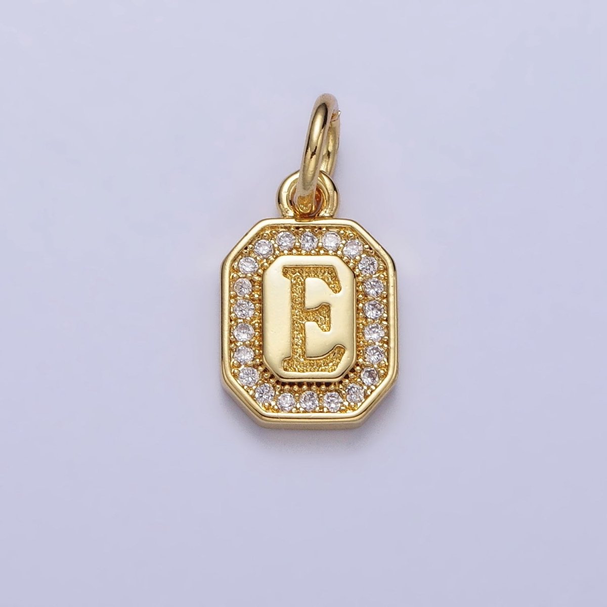 Gold Initial Letter A-Z Clear Micro Paved CZ Hexagonal Mini Charm | AD-431 - AD-456 - DLUXCA