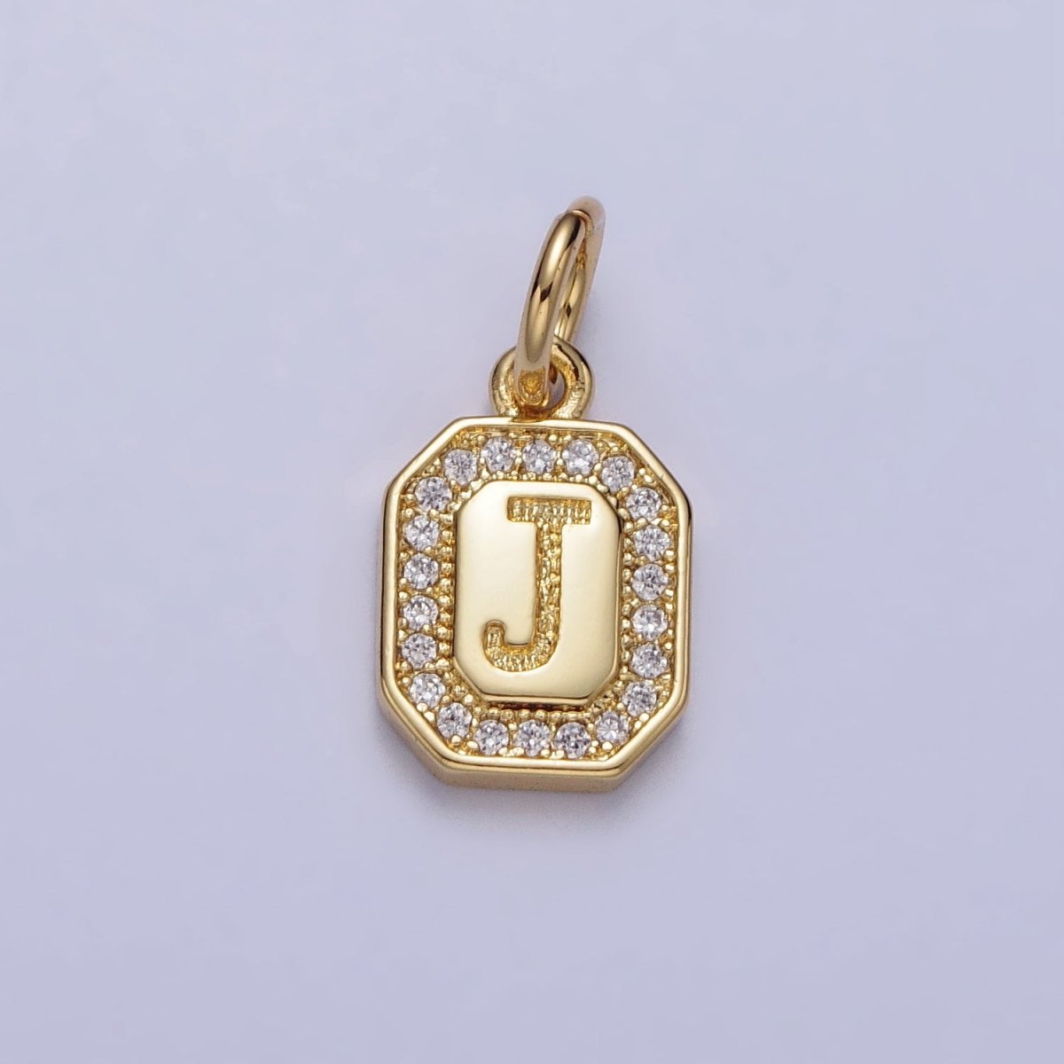Gold Initial Letter A-Z Clear Micro Paved CZ Hexagonal Mini Charm | AD-431 - AD-456 - DLUXCA