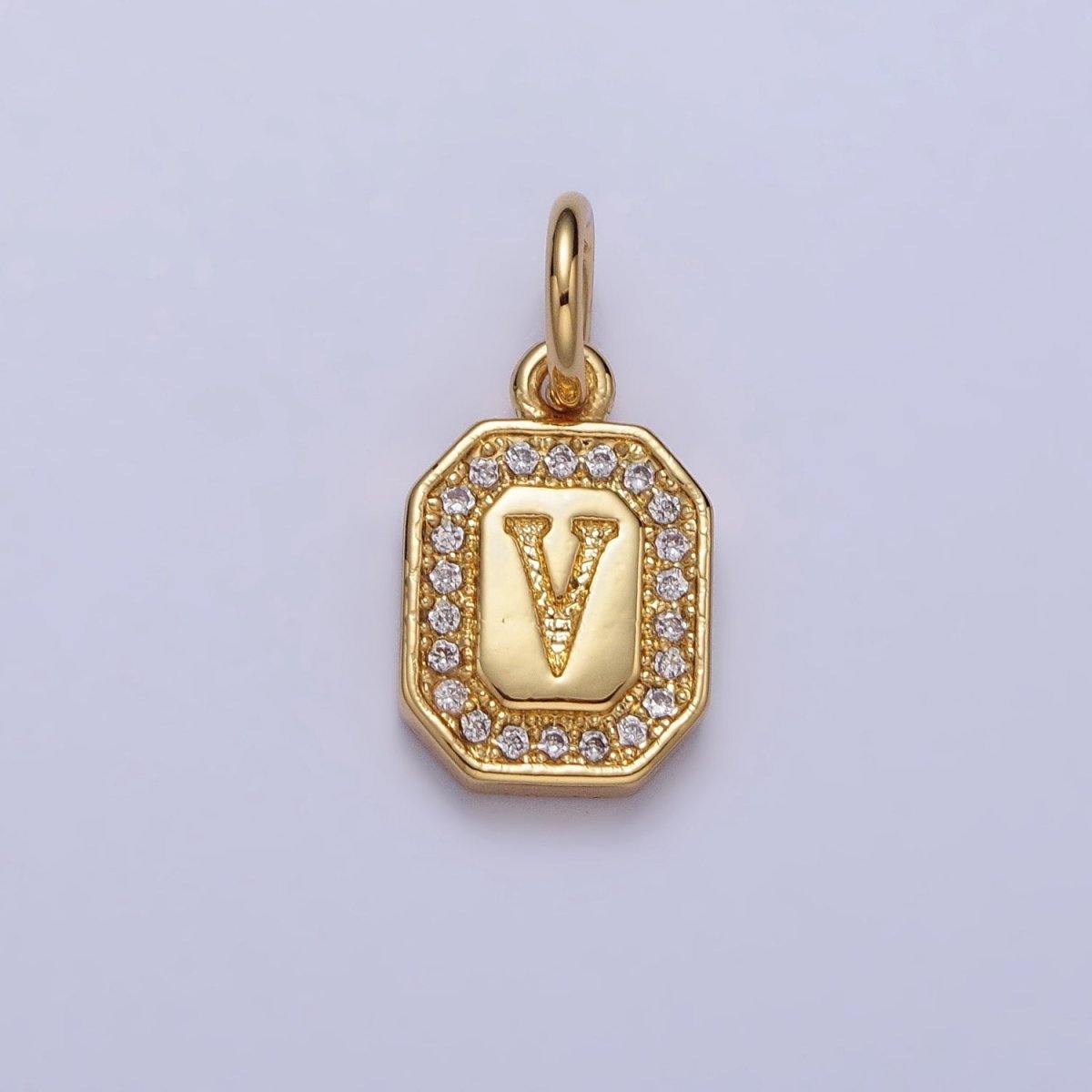Gold Initial Letter A-Z Clear Micro Paved CZ Hexagonal Mini Charm | AD-431 - AD-456 - DLUXCA