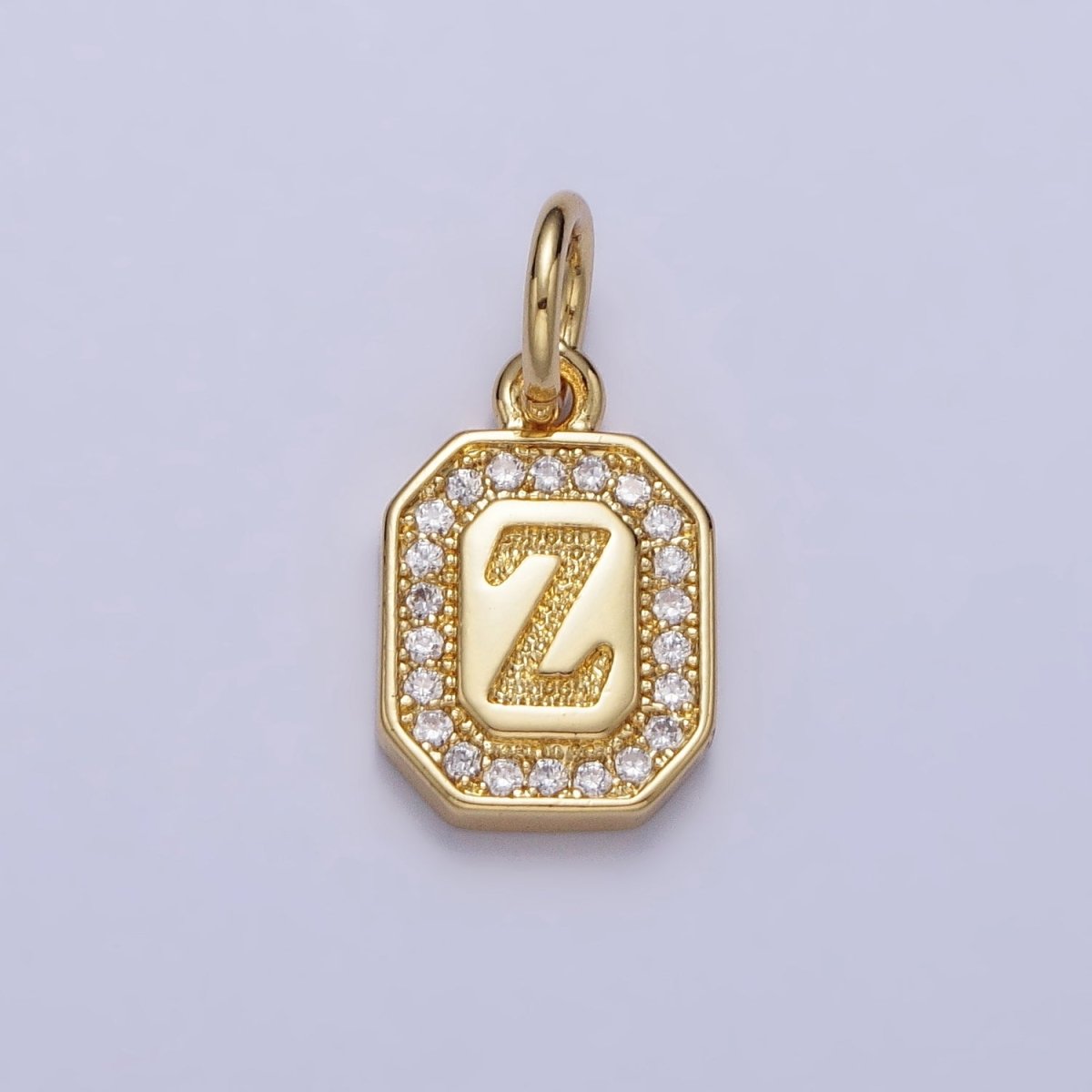 Gold Initial Letter A-Z Clear Micro Paved CZ Hexagonal Mini Charm | AD-431 - AD-456 - DLUXCA