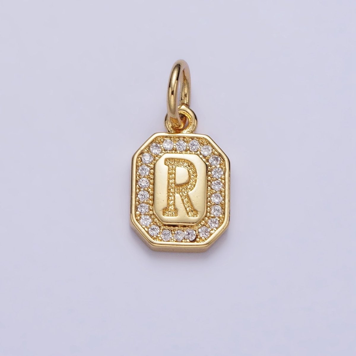 Gold Initial Letter A-Z Clear Micro Paved CZ Hexagonal Mini Charm | AD-431 - AD-456 - DLUXCA