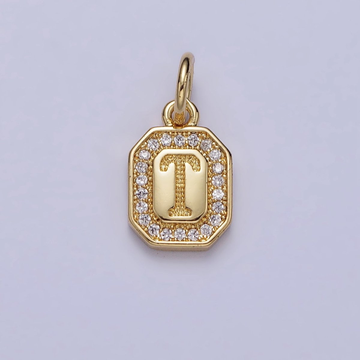 Gold Initial Letter A-Z Clear Micro Paved CZ Hexagonal Mini Charm | AD-431 - AD-456 - DLUXCA