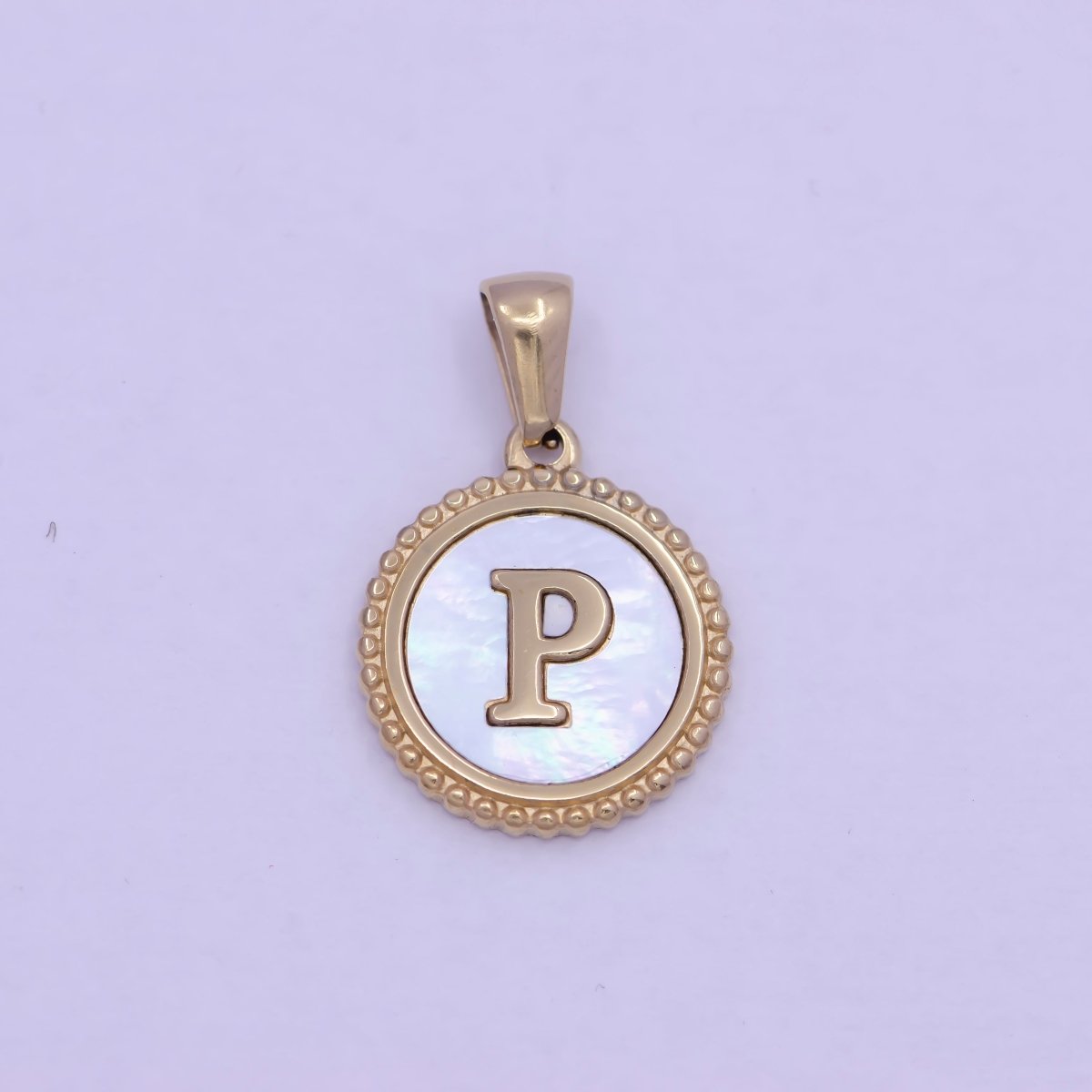 Gold Initial Letter Necklace Pendant Alphabet Charm Shell Pearl Letter Minimalist Jewelry Supply Coin Pendant for Necklace Bracelet W-367 to W-392 - DLUXCA