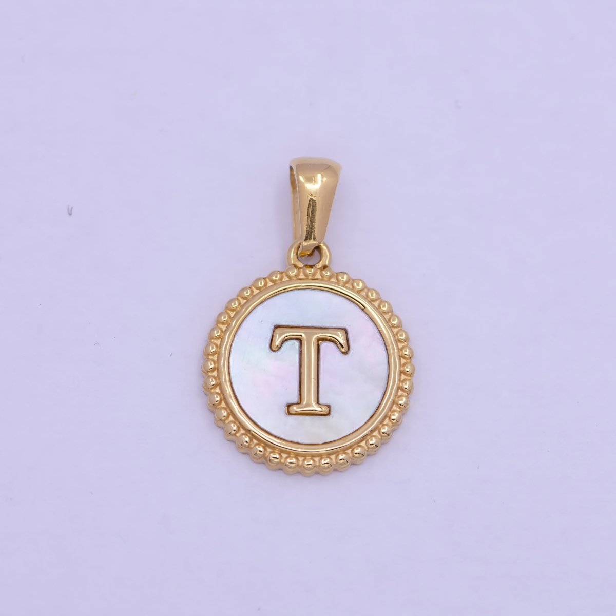 Gold Initial Letter Necklace Pendant Alphabet Charm Shell Pearl Letter Minimalist Jewelry Supply Coin Pendant for Necklace Bracelet W-367 to W-392 - DLUXCA