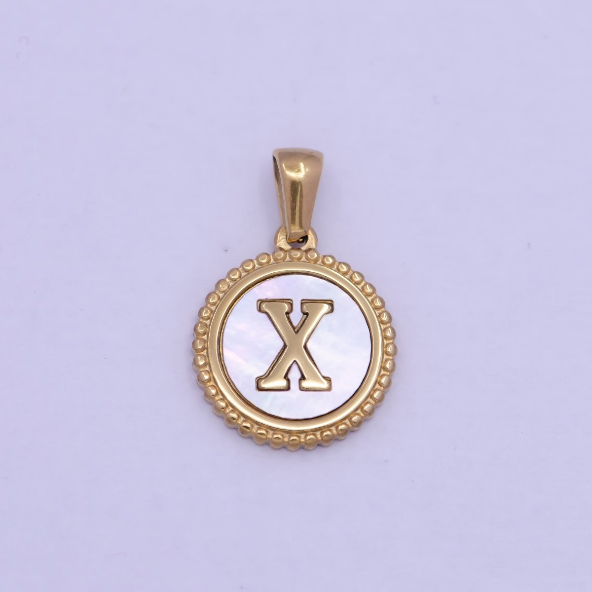 Gold Initial Letter Necklace Pendant Alphabet Charm Shell Pearl Letter Minimalist Jewelry Supply Coin Pendant for Necklace Bracelet W-367 to W-392 - DLUXCA