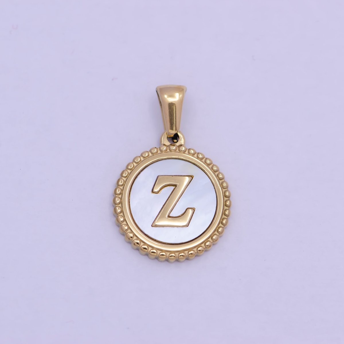 Gold Initial Letter Necklace Pendant Alphabet Charm Shell Pearl Letter Minimalist Jewelry Supply Coin Pendant for Necklace Bracelet W-367 to W-392 - DLUXCA