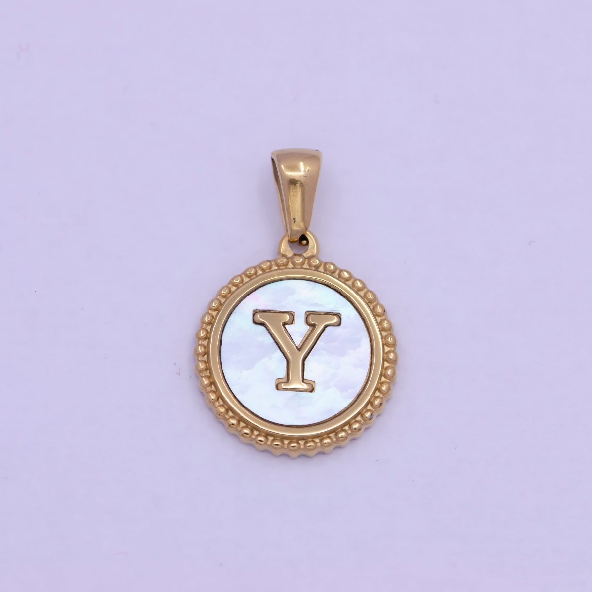 Gold Initial Letter Necklace Pendant Alphabet Charm Shell Pearl Letter Minimalist Jewelry Supply Coin Pendant for Necklace Bracelet W-367 to W-392 - DLUXCA