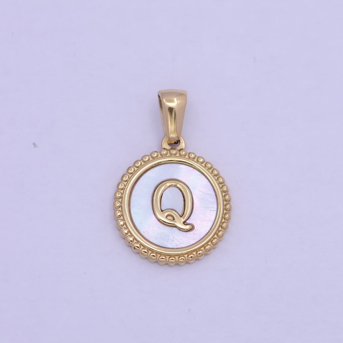 Gold Initial Letter Necklace Pendant Alphabet Charm Shell Pearl Letter Minimalist Jewelry Supply Coin Pendant for Necklace Bracelet W-367 to W-392 - DLUXCA