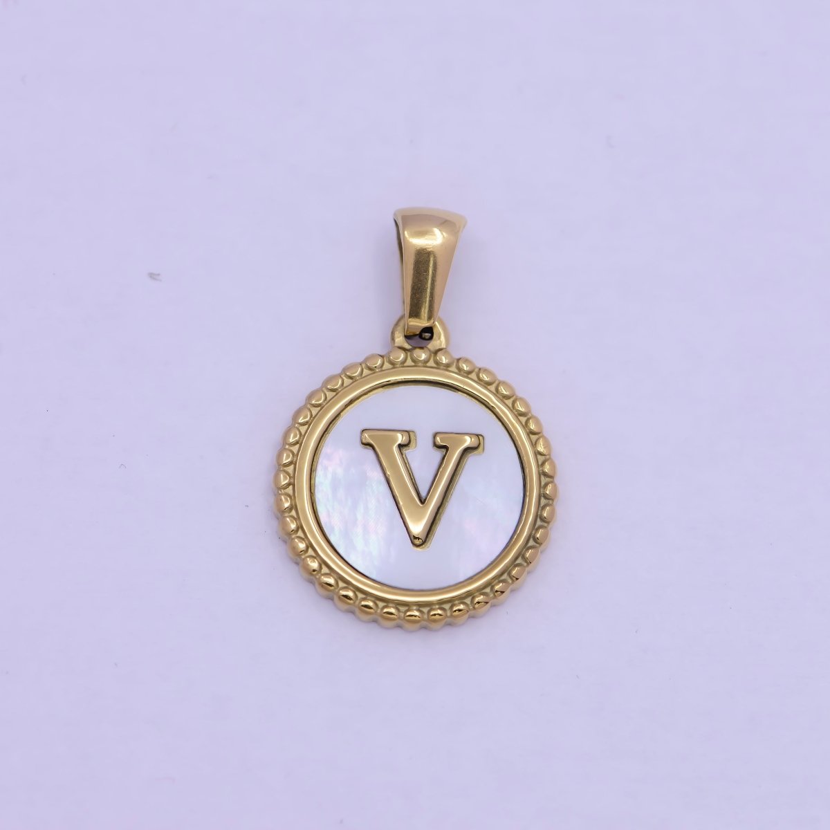 Gold Initial Letter Necklace Pendant Alphabet Charm Shell Pearl Letter Minimalist Jewelry Supply Coin Pendant for Necklace Bracelet W-367 to W-392 - DLUXCA