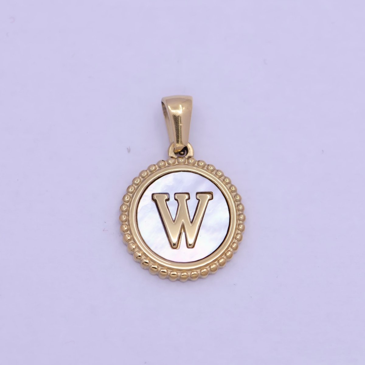 Gold Initial Letter Necklace Pendant Alphabet Charm Shell Pearl Letter Minimalist Jewelry Supply Coin Pendant for Necklace Bracelet W-367 to W-392 - DLUXCA