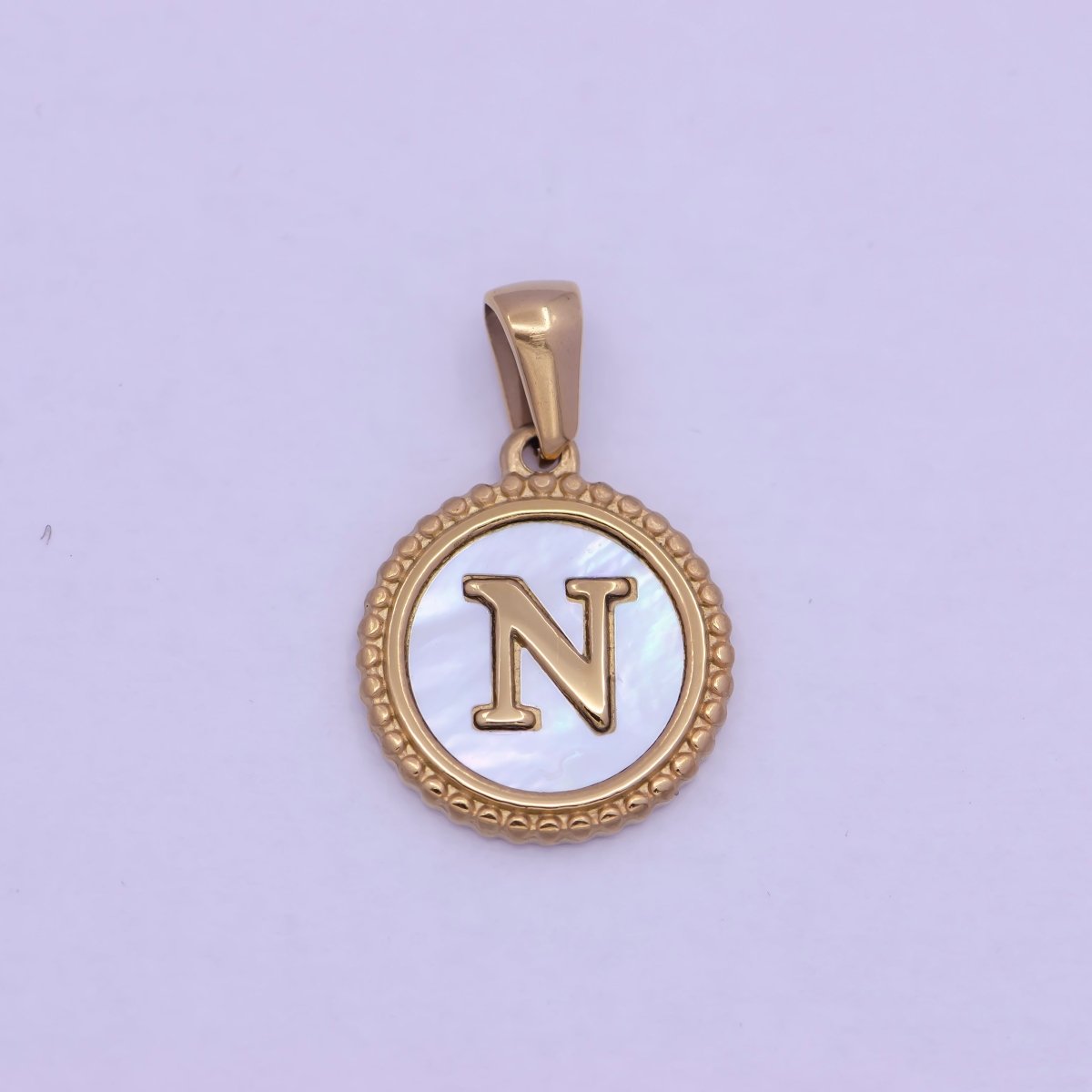 Gold Initial Letter Necklace Pendant Alphabet Charm Shell Pearl Letter Minimalist Jewelry Supply Coin Pendant for Necklace Bracelet W-367 to W-392 - DLUXCA