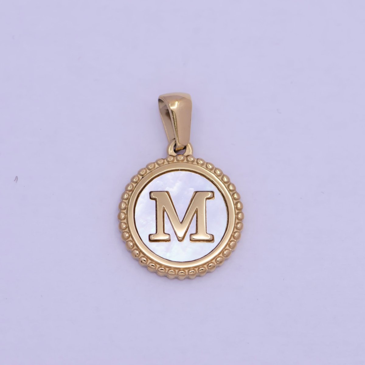 Gold Initial Letter Necklace Pendant Alphabet Charm Shell Pearl Letter Minimalist Jewelry Supply Coin Pendant for Necklace Bracelet W-367 to W-392 - DLUXCA