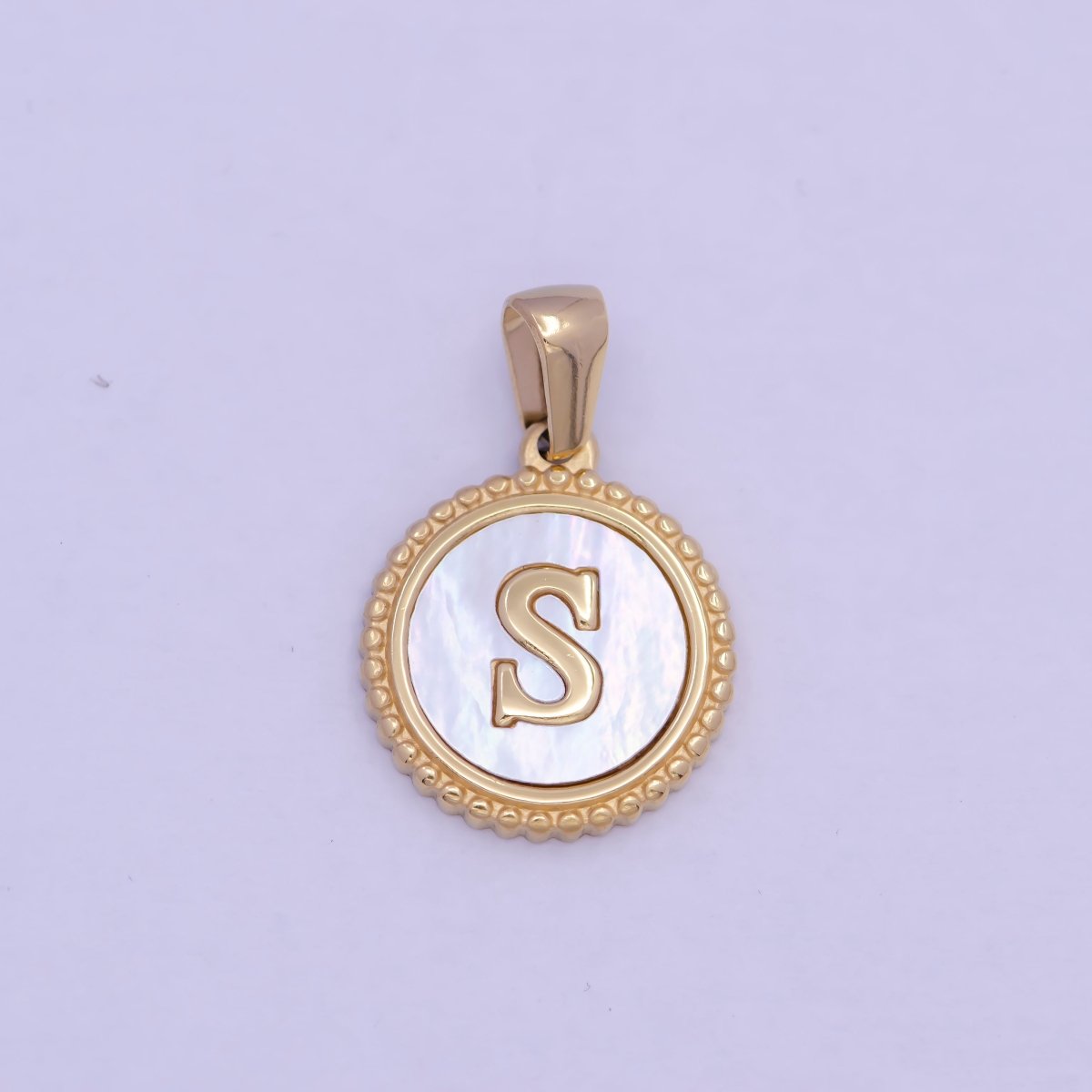 Gold Initial Letter Necklace Pendant Alphabet Charm Shell Pearl Letter Minimalist Jewelry Supply Coin Pendant for Necklace Bracelet W-367 to W-392 - DLUXCA