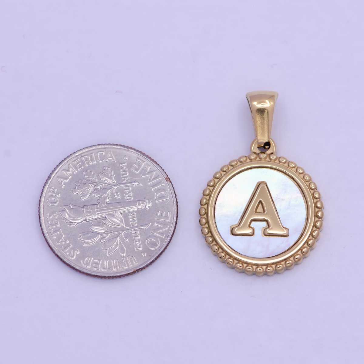 Gold Initial Letter Necklace Pendant Alphabet Charm Shell Pearl Letter Minimalist Jewelry Supply Coin Pendant for Necklace Bracelet W-367 to W-392 - DLUXCA