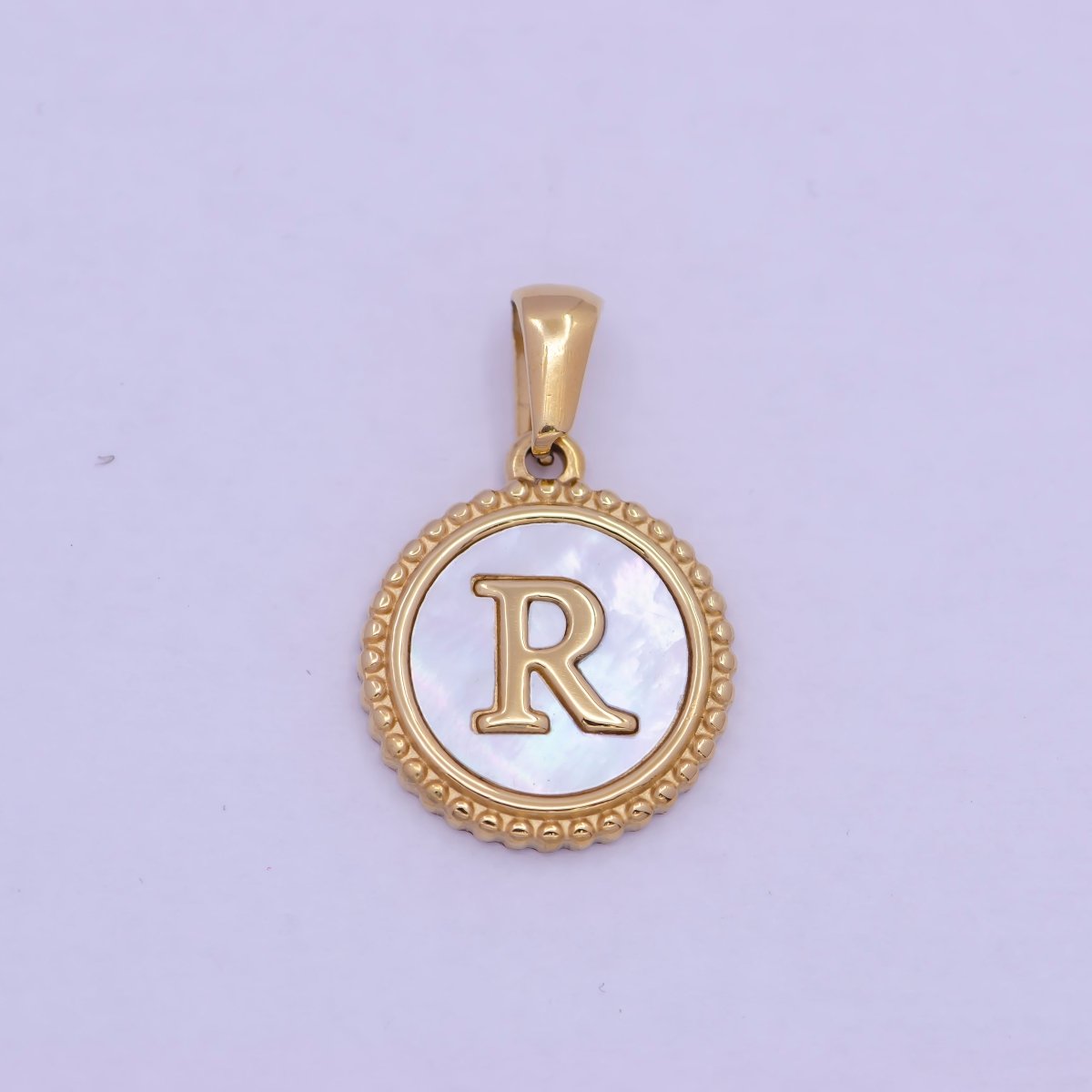 Gold Initial Letter Necklace Pendant Alphabet Charm Shell Pearl Letter Minimalist Jewelry Supply Coin Pendant for Necklace Bracelet W-367 to W-392 - DLUXCA