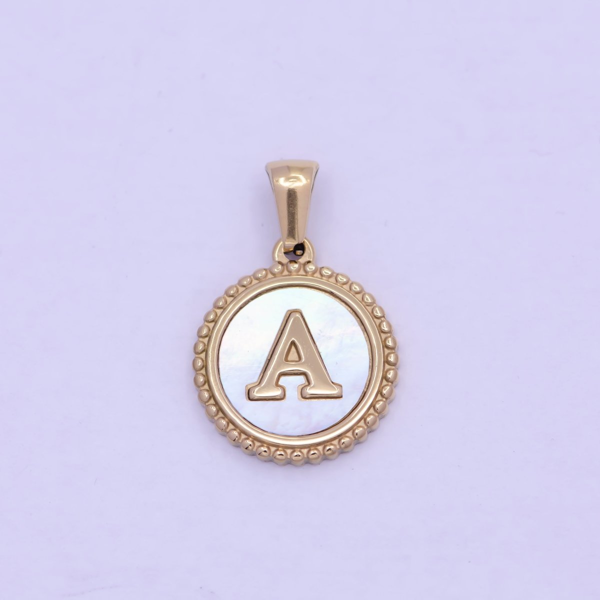 Gold Initial Letter Necklace Pendant Alphabet Charm Shell Pearl Letter Minimalist Jewelry Supply Coin Pendant for Necklace Bracelet W-367 to W-392 - DLUXCA