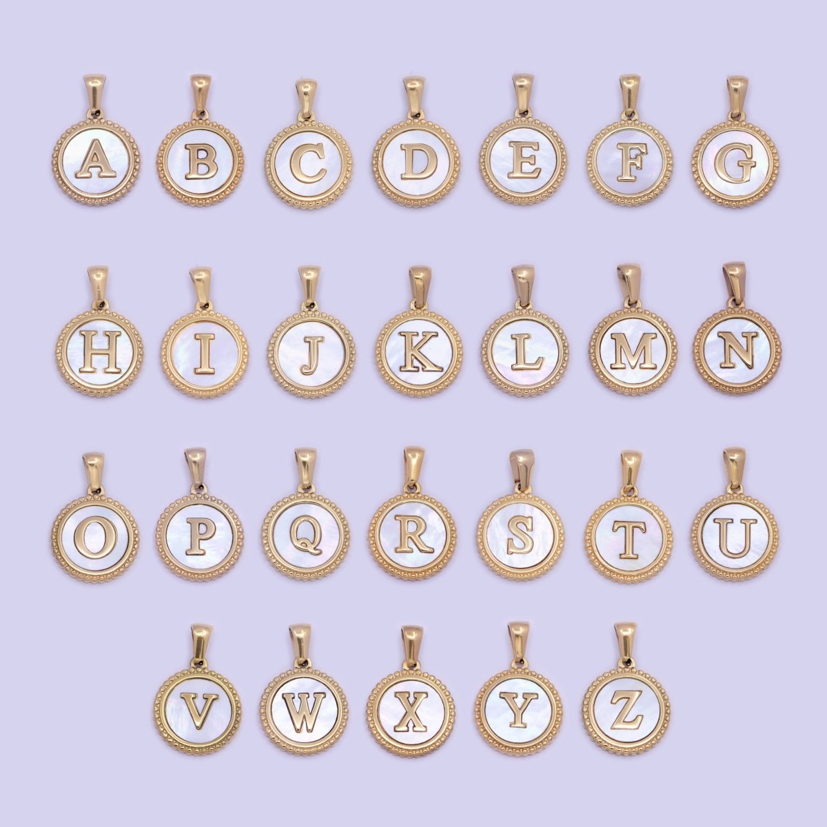 Gold Initial Letter Necklace Pendant Alphabet Charm Shell Pearl Letter Minimalist Jewelry Supply Coin Pendant for Necklace Bracelet W-367 to W-392 - DLUXCA