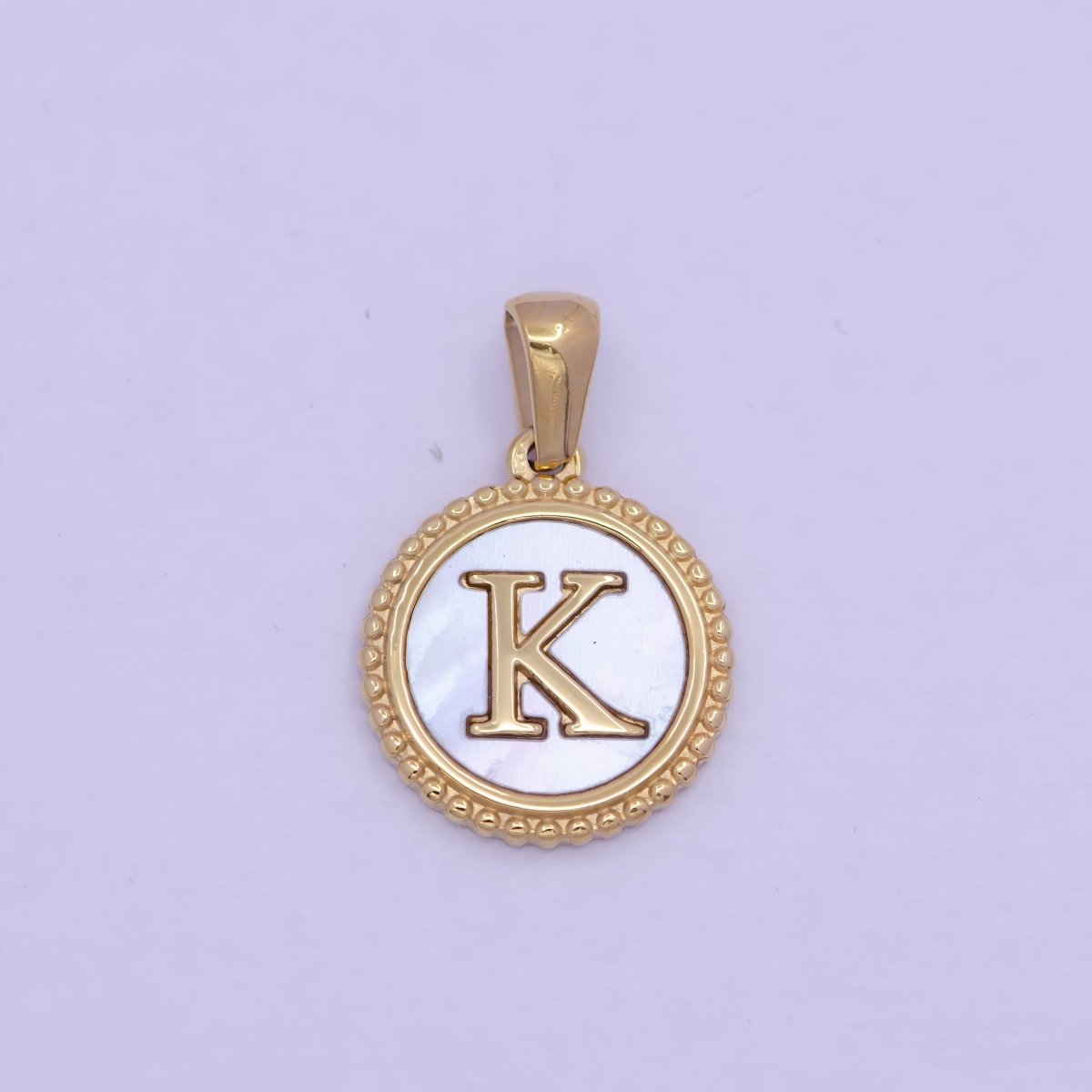 Gold Initial Letter Necklace Pendant Alphabet Charm Shell Pearl Letter Minimalist Jewelry Supply Coin Pendant for Necklace Bracelet W-367 to W-392 - DLUXCA