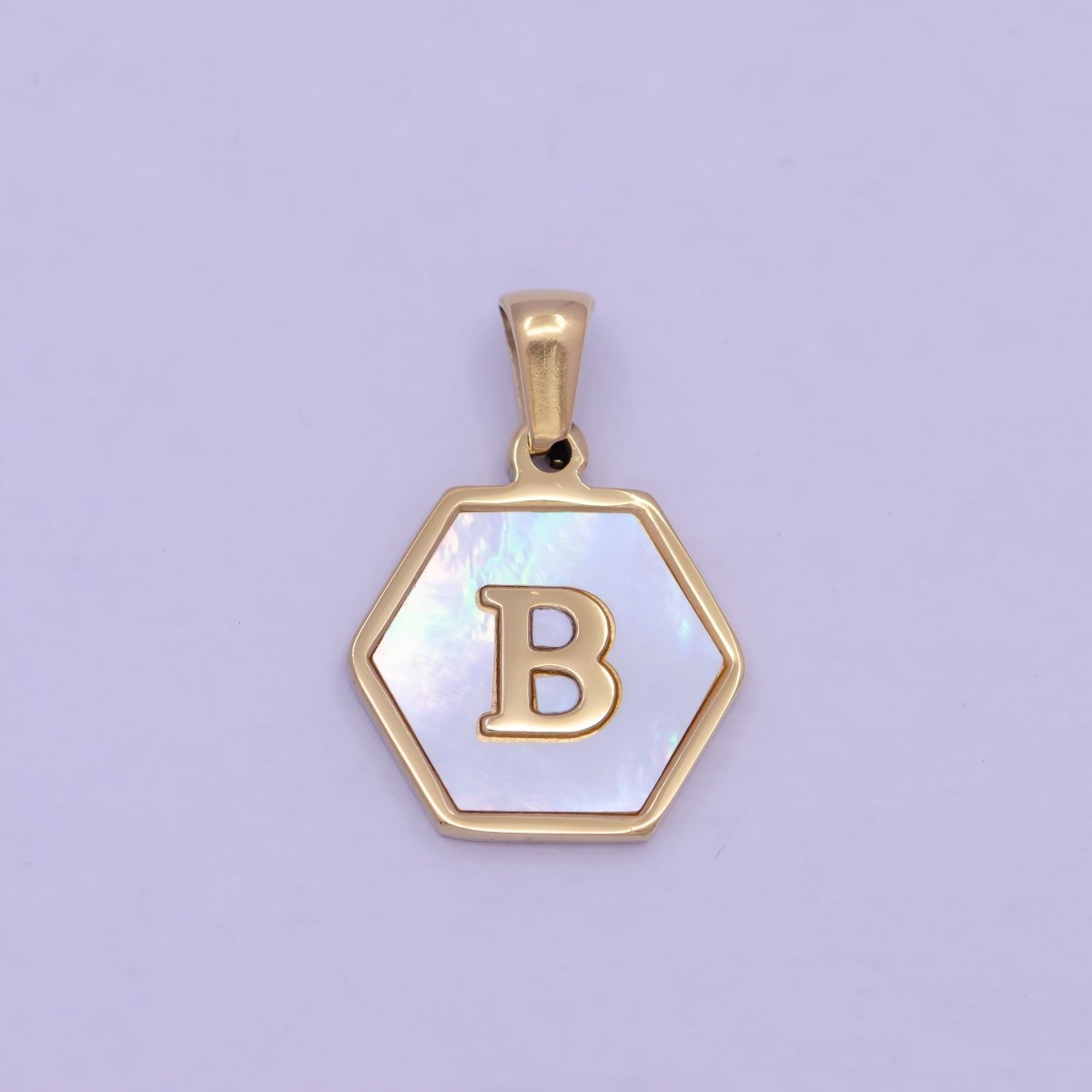 Gold Initial Letter Necklace Pendant Hexagon Alphabet Charm Mother of pearl Letter Minimalist Jewelry Shell Hexagon Pendant for Necklace BraceletW-340 to W-365 - DLUXCA