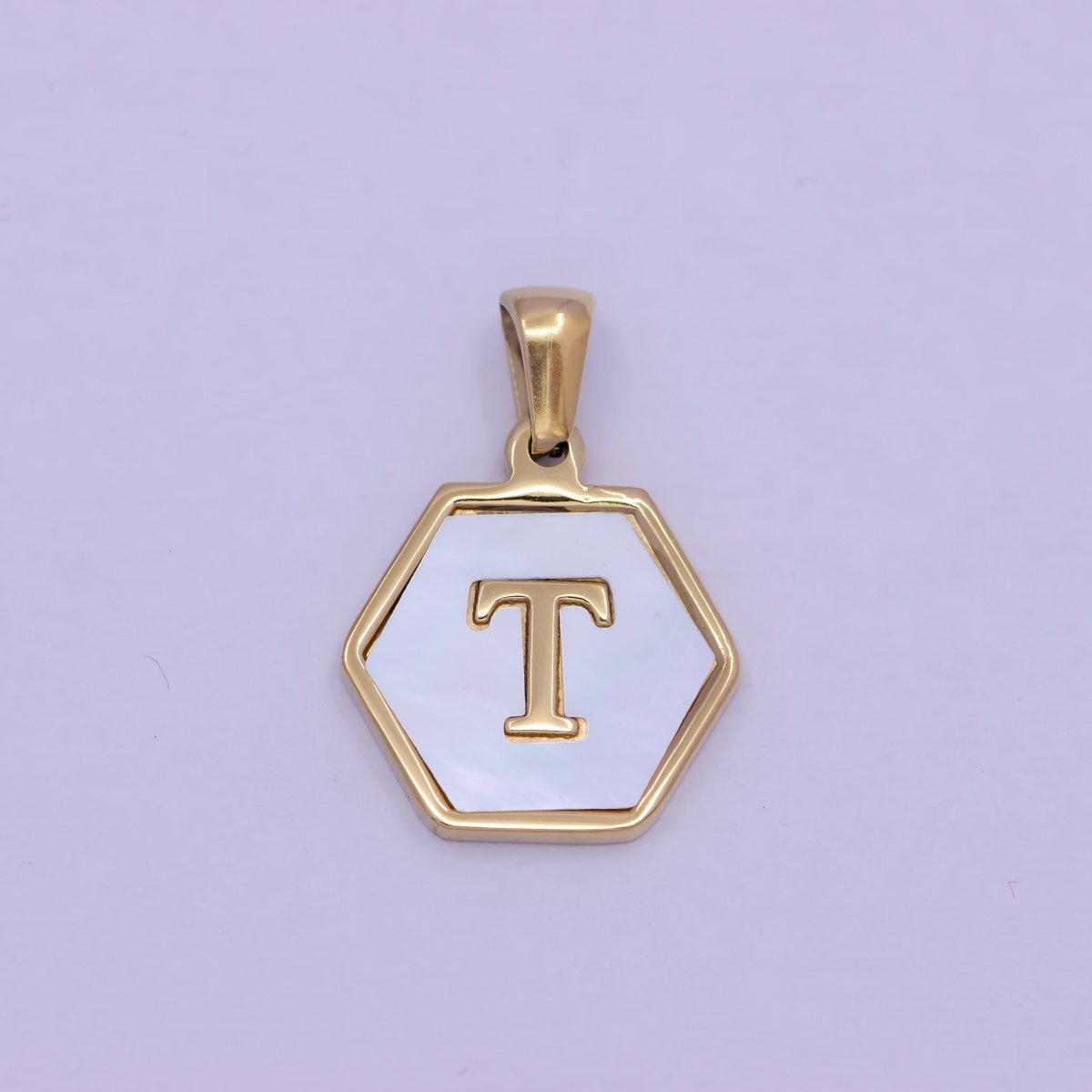 Gold Initial Letter Necklace Pendant Hexagon Alphabet Charm Mother of pearl Letter Minimalist Jewelry Shell Hexagon Pendant for Necklace BraceletW-340 to W-365 - DLUXCA