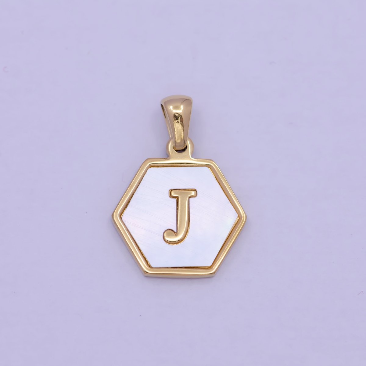 Gold Initial Letter Necklace Pendant Hexagon Alphabet Charm Mother of pearl Letter Minimalist Jewelry Shell Hexagon Pendant for Necklace BraceletW-340 to W-365 - DLUXCA