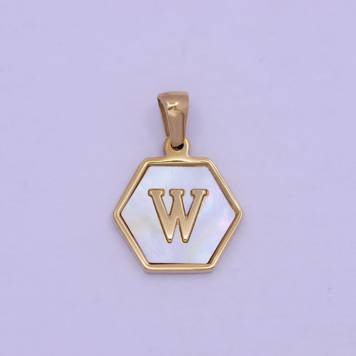 Gold Initial Letter Necklace Pendant Hexagon Alphabet Charm Mother of pearl Letter Minimalist Jewelry Shell Hexagon Pendant for Necklace BraceletW-340 to W-365 - DLUXCA