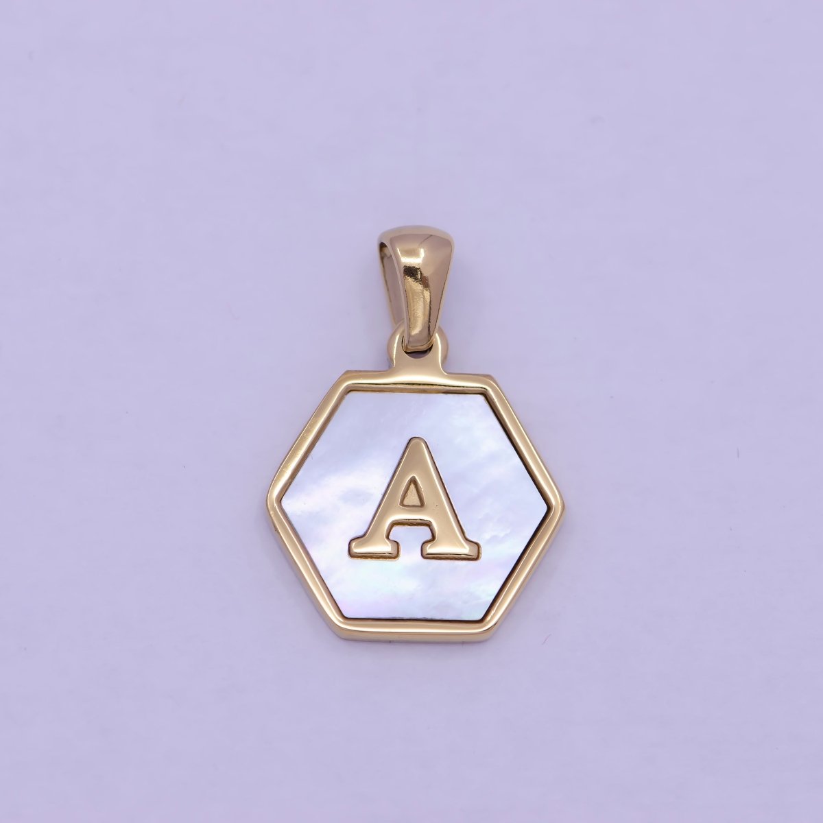 Gold Initial Letter Necklace Pendant Hexagon Alphabet Charm Mother of pearl Letter Minimalist Jewelry Shell Hexagon Pendant for Necklace BraceletW-340 to W-365 - DLUXCA