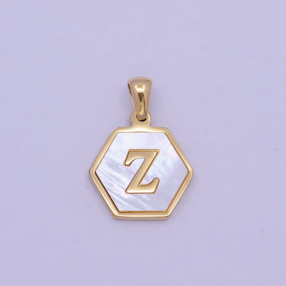Gold Initial Letter Necklace Pendant Hexagon Alphabet Charm Mother of pearl Letter Minimalist Jewelry Shell Hexagon Pendant for Necklace BraceletW-340 to W-365 - DLUXCA