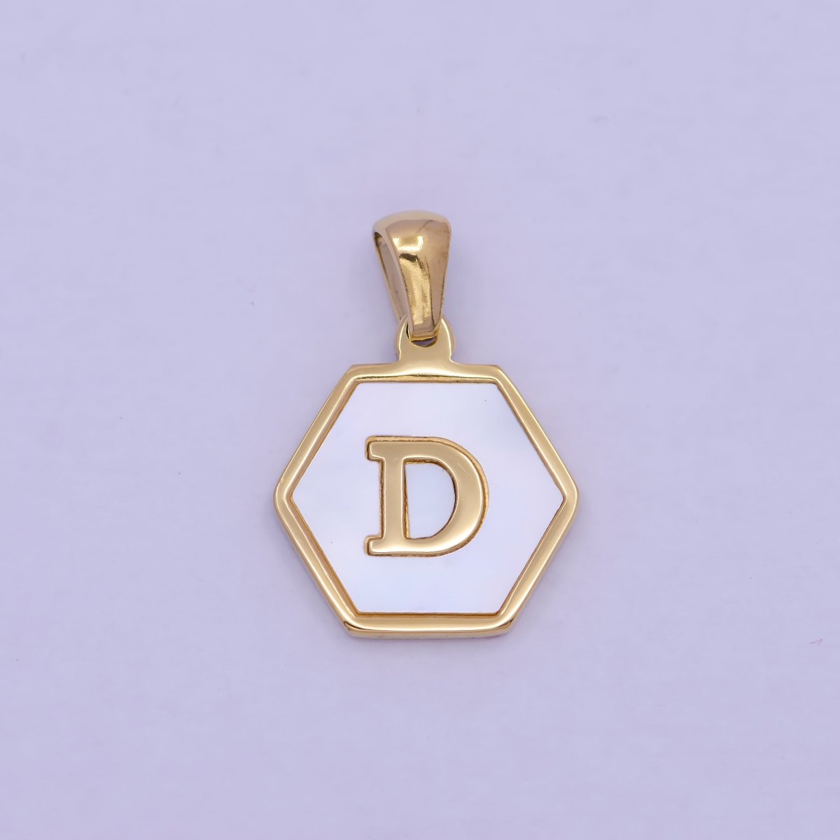 Gold Initial Letter Necklace Pendant Hexagon Alphabet Charm Mother of pearl Letter Minimalist Jewelry Shell Hexagon Pendant for Necklace BraceletW-340 to W-365 - DLUXCA