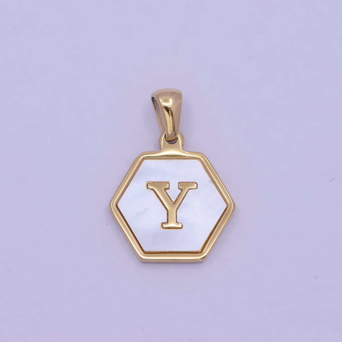 Gold Initial Letter Necklace Pendant Hexagon Alphabet Charm Mother of pearl Letter Minimalist Jewelry Shell Hexagon Pendant for Necklace BraceletW-340 to W-365 - DLUXCA