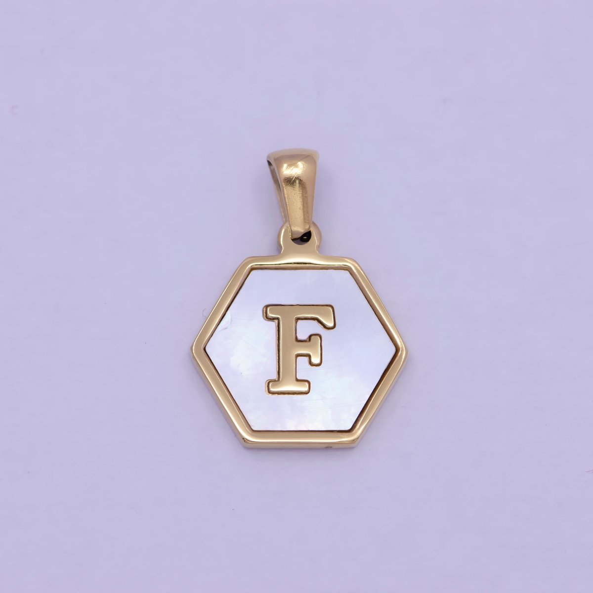 Gold Initial Letter Necklace Pendant Hexagon Alphabet Charm Mother of pearl Letter Minimalist Jewelry Shell Hexagon Pendant for Necklace BraceletW-340 to W-365 - DLUXCA
