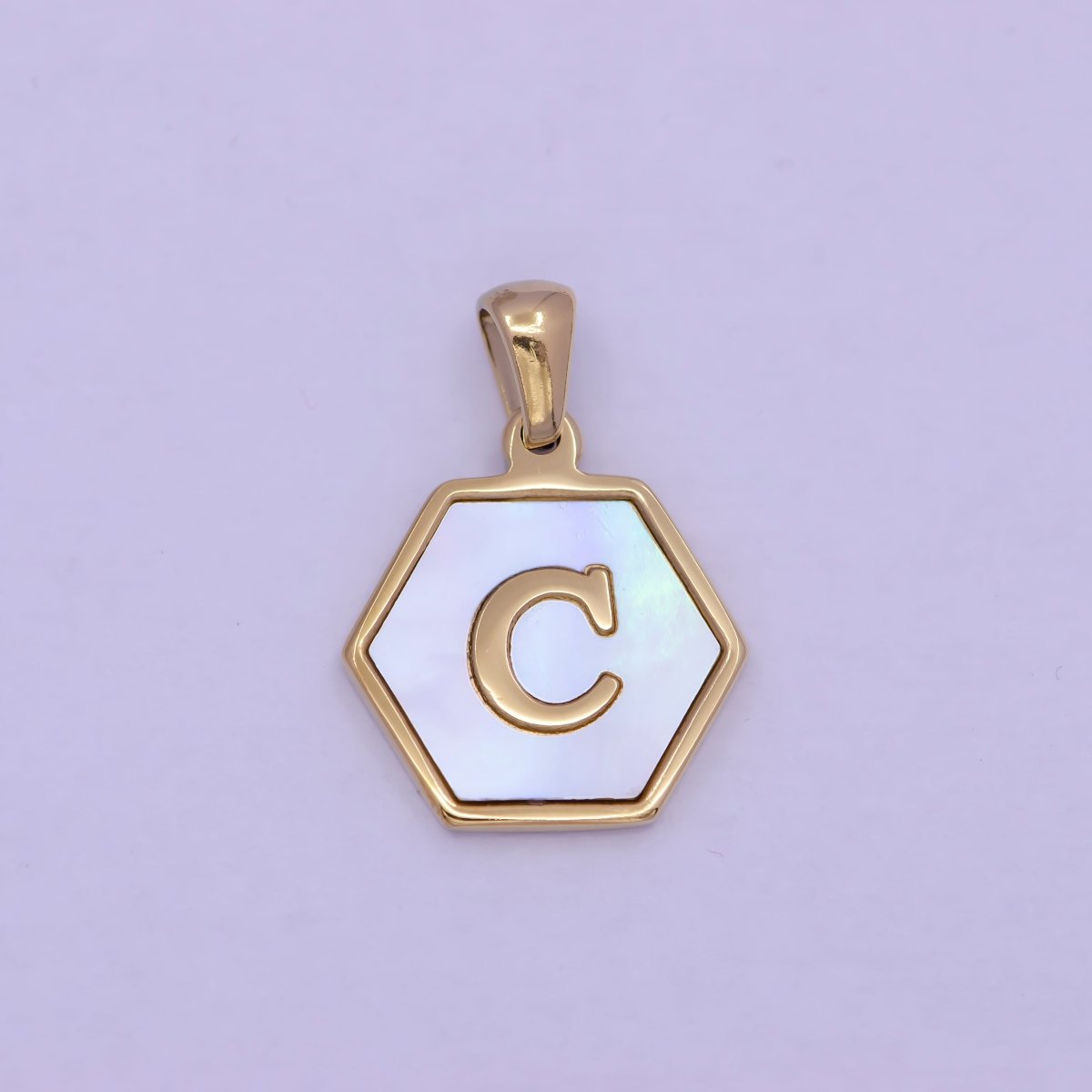 Gold Initial Letter Necklace Pendant Hexagon Alphabet Charm Mother of pearl Letter Minimalist Jewelry Shell Hexagon Pendant for Necklace BraceletW-340 to W-365 - DLUXCA
