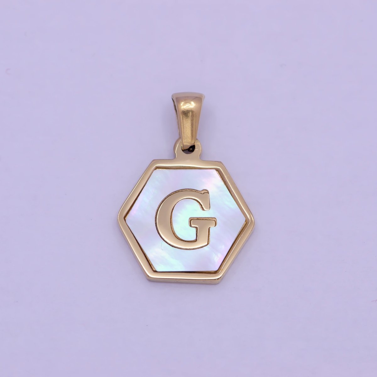 Gold Initial Letter Necklace Pendant Hexagon Alphabet Charm Mother of pearl Letter Minimalist Jewelry Shell Hexagon Pendant for Necklace BraceletW-340 to W-365 - DLUXCA