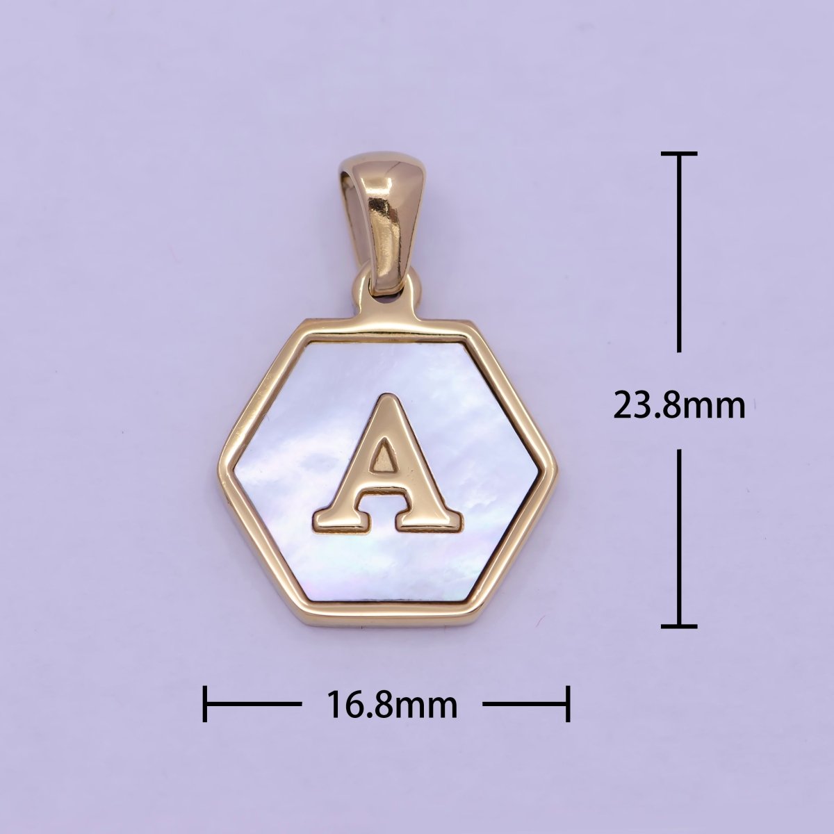 Gold Initial Letter Necklace Pendant Hexagon Alphabet Charm Mother of pearl Letter Minimalist Jewelry Shell Hexagon Pendant for Necklace BraceletW-340 to W-365 - DLUXCA