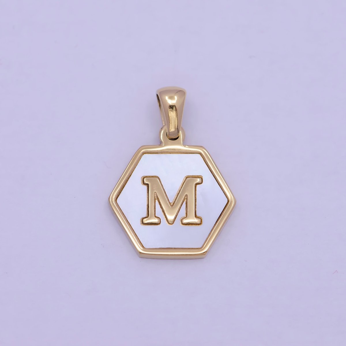 Gold Initial Letter Necklace Pendant Hexagon Alphabet Charm Mother of pearl Letter Minimalist Jewelry Shell Hexagon Pendant for Necklace BraceletW-340 to W-365 - DLUXCA