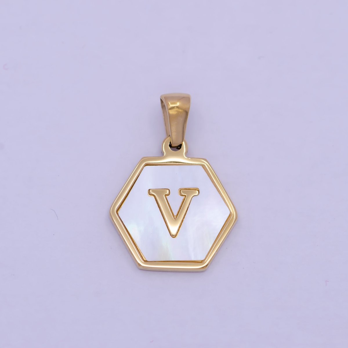 Gold Initial Letter Necklace Pendant Hexagon Alphabet Charm Mother of pearl Letter Minimalist Jewelry Shell Hexagon Pendant for Necklace BraceletW-340 to W-365 - DLUXCA
