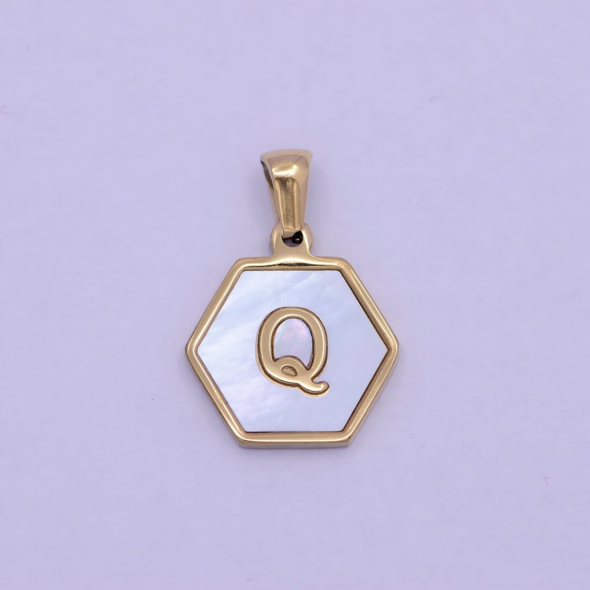 Gold Initial Letter Necklace Pendant Hexagon Alphabet Charm Mother of pearl Letter Minimalist Jewelry Shell Hexagon Pendant for Necklace BraceletW-340 to W-365 - DLUXCA