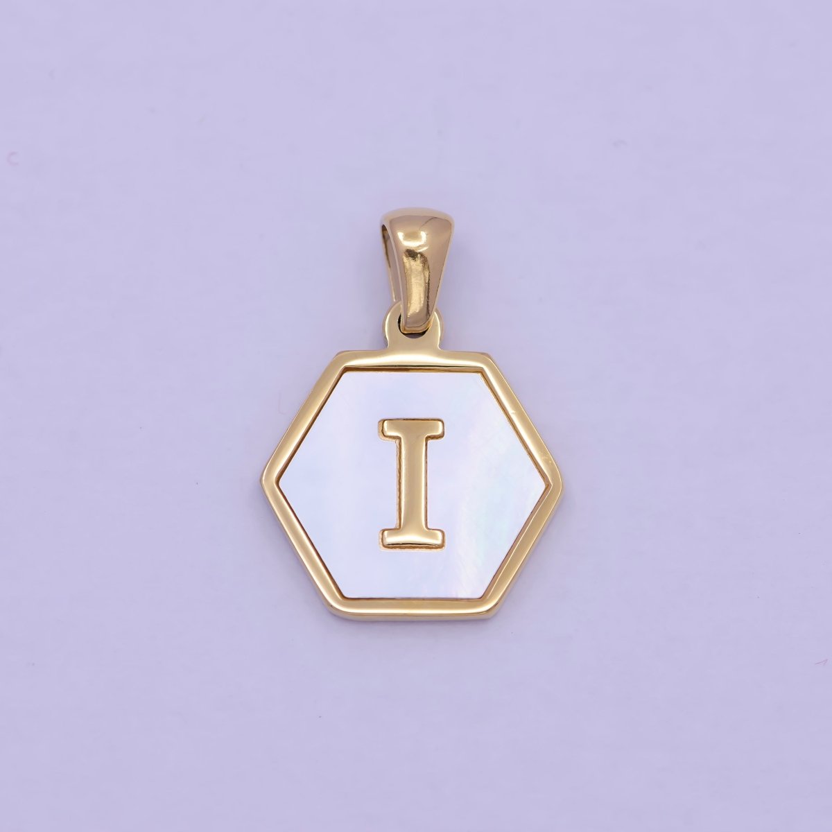 Gold Initial Letter Necklace Pendant Hexagon Alphabet Charm Mother of pearl Letter Minimalist Jewelry Shell Hexagon Pendant for Necklace BraceletW-340 to W-365 - DLUXCA