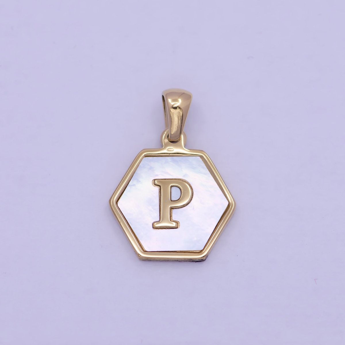 Gold Initial Letter Necklace Pendant Hexagon Alphabet Charm Mother of pearl Letter Minimalist Jewelry Shell Hexagon Pendant for Necklace BraceletW-340 to W-365 - DLUXCA